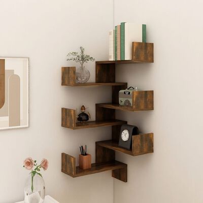 vidaXL Wall Corner Shelves 2 pcs Smoked Oak 40x40x50 cm Engineered Wood