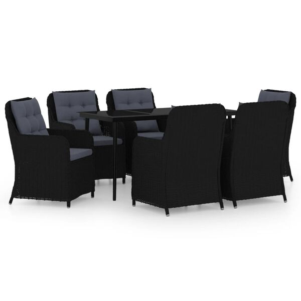 vidaXL 7 Piece Garden Dining Set Black