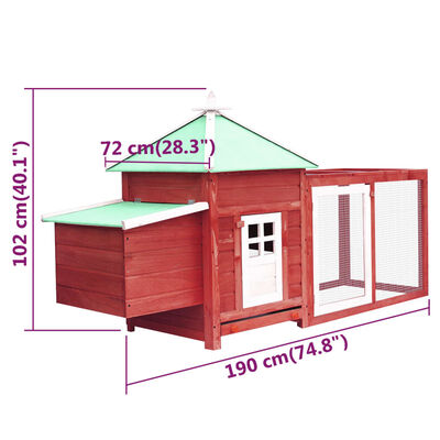 vidaXL Chicken Coop with Nest Box Red 190x72x102 cm Solid Firwood