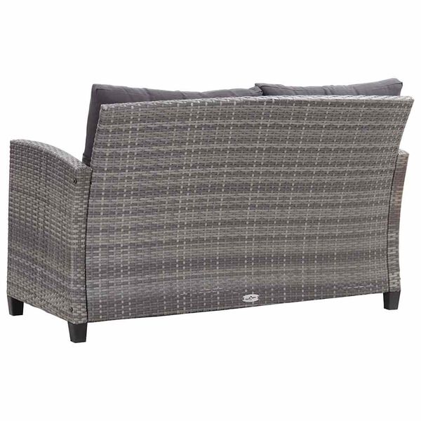 vidaXL 2-Seater Garden Sofa with Cushions Grey 124 cm Poly Rattan