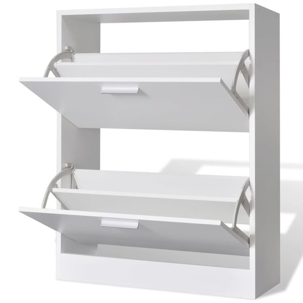 vidaXL White Wooden Shoe Cabinet with 2 Compartments