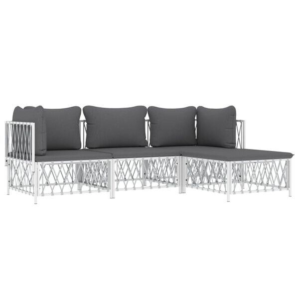 vidaXL 4 Piece Garden Lounge Set with Cushions White Steel
