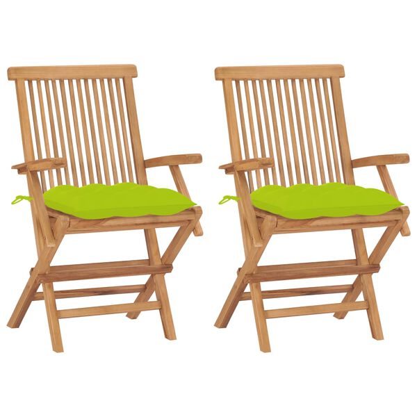 vidaXL Garden Chairs with Bright Green Cushions 2 pcs Solid Teak Wood