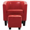 vidaXL Tub Chair with Footstool Red Faux Leather