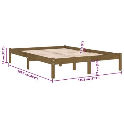 vidaXL Bed Frame without Mattress Honey Brown Solid Wood 140x200 cm