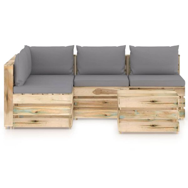 vidaXL 5 Piece Garden Lounge Set with Cushions Green Impregnated Wood