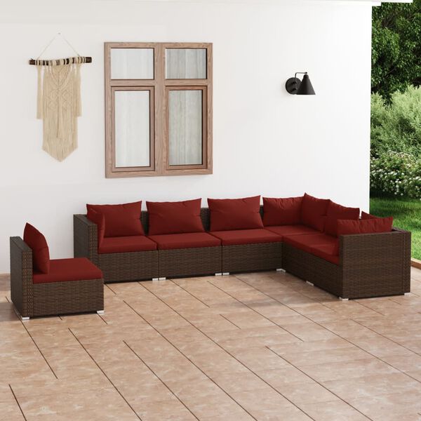 vidaXL 7 Piece Garden Lounge Set with Cushions Poly Rattan Brown