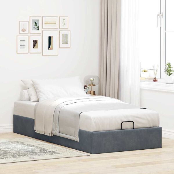 vidaXL Ottoman Bed Frame No Mattress Dark Grey 90x190 cm Velvet