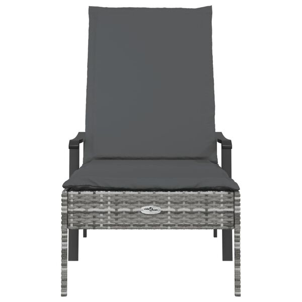 vidaXL Sun Lounger with Cushion Grey Poly Rattan