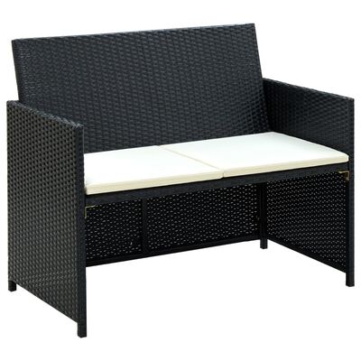 vidaXL 4 Piece Garden Lounge with Cushions Set Poly Rattan Black
