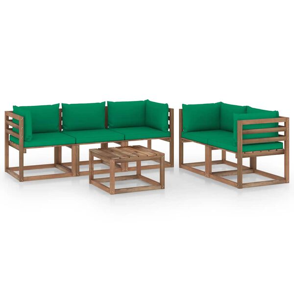 vidaXL 6 Piece Garden Lounge Set with Green Cushions