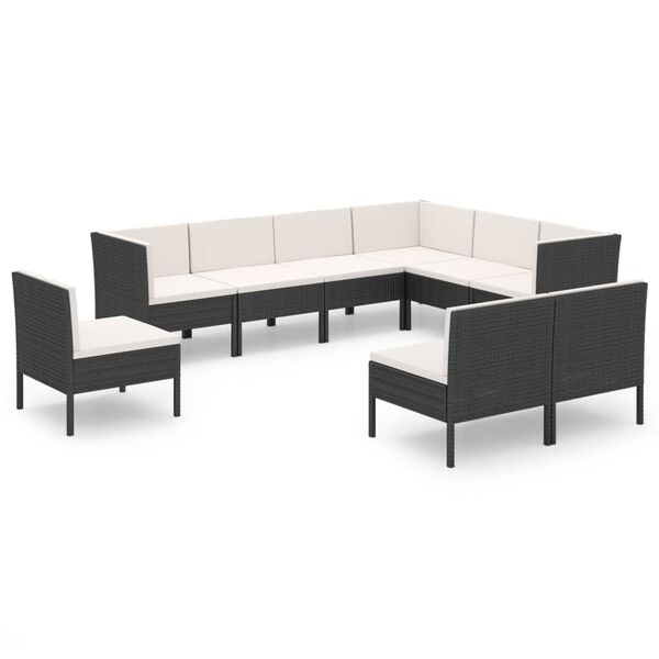 vidaXL 9 Piece Garden Lounge Set with Cushions Poly Rattan Black