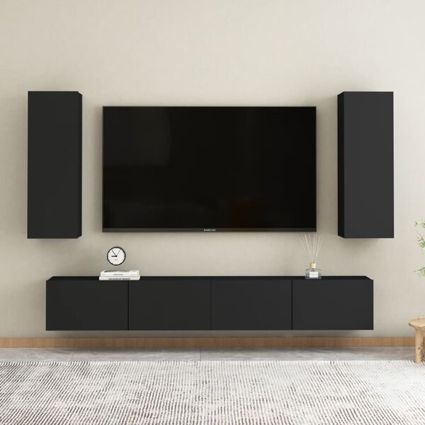 vidaXL 4 Piece TV Cabinet Set Black Engineered Wood