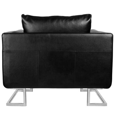 vidaXL Cube Armchair with Chrome Feet Black Faux Leather