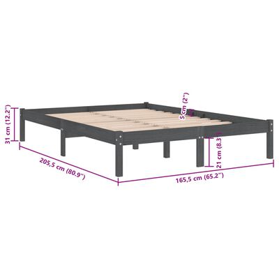 vidaXL Bed Frame without Mattress Grey Solid Wood 160x200 cm