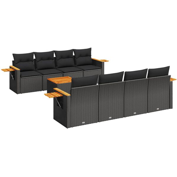 vidaXL 9 Piece Garden Sofa Set with Cushions Black Poly Rattan