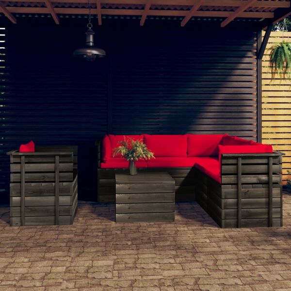 vidaXL 7 Piece Garden Pallet Lounge Set with Cushions Solid Pinewood