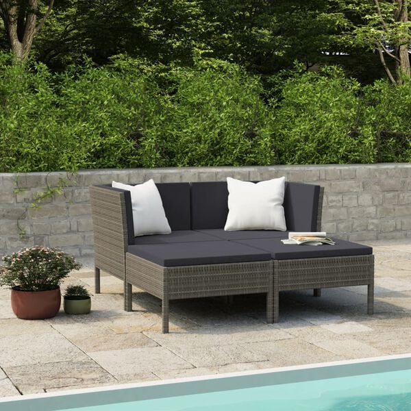 vidaXL 4 Piece Garden Lounge Set with Cushions Poly Rattan Grey