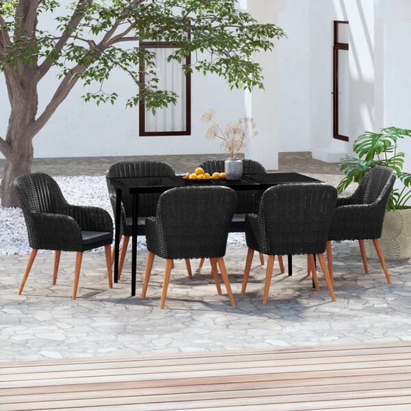 vidaXL 7 Piece Garden Dining Set with Cushions Black