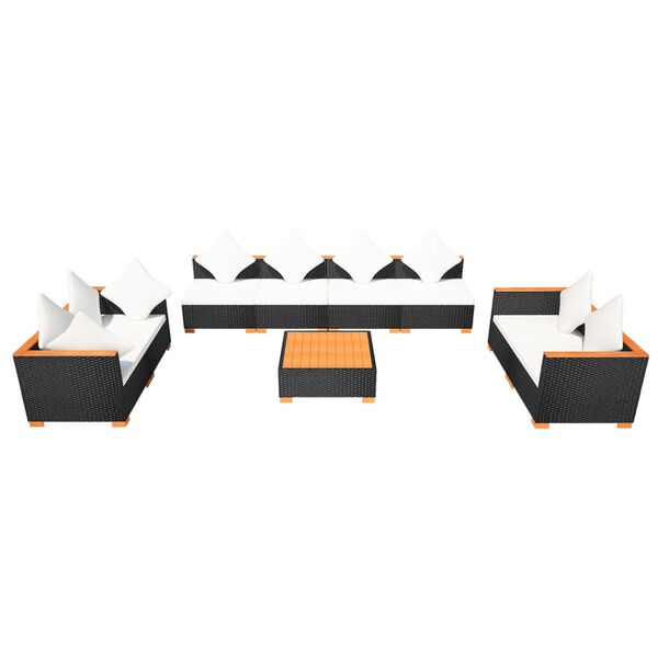 vidaXL 9 Piece Garden Lounge Set with Cushions Poly Rattan Black