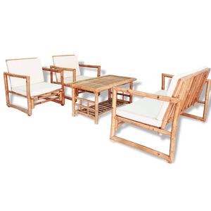 vidaXL Garden Sofa Set | Bamboo | Bamboo, Polyester fabric cushions | Medium