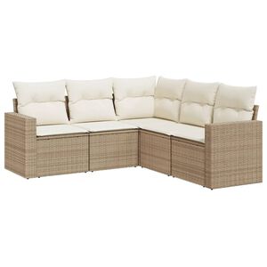 vidaXL 5 Piece Garden Sofa Set with Cushions Beige Poly Rattan