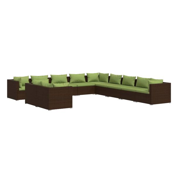 vidaXL 11 Piece Garden Lounge Set with Cushions Brown Poly Rattan