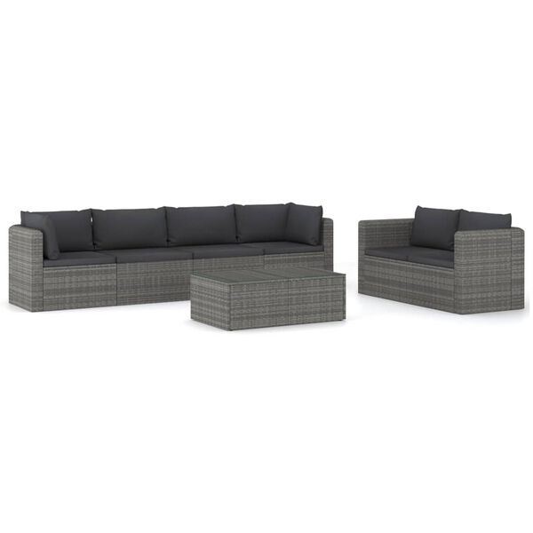 vidaXL 7 Piece Garden Lounge Set with Cushions Poly Rattan Grey