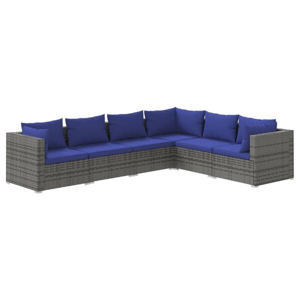 vidaXL 6 Piece Garden Lounge Set with Cushions Poly Rattan Grey