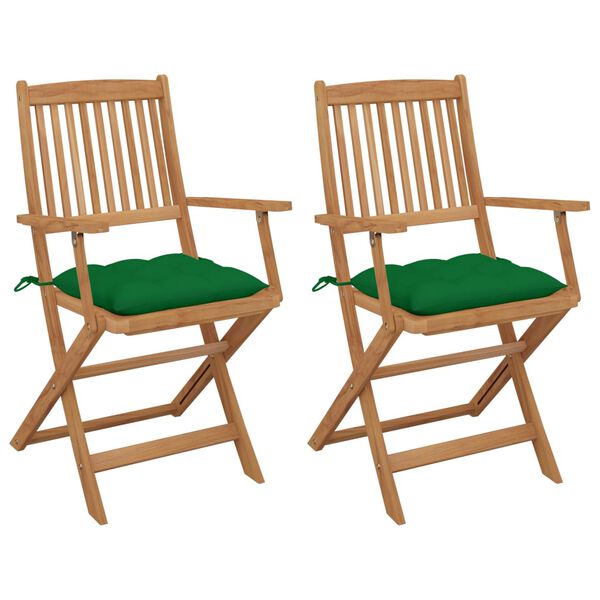 vidaXL Folding Garden Chairs 2 pcs with Cushions Solid Acacia Wood
