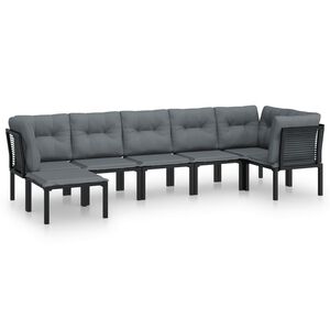 vidaXL 7 Piece Garden Lounge Set Black and Grey Poly Rattan