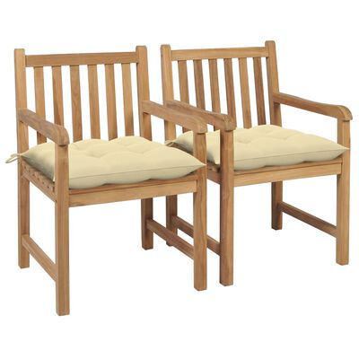 vidaXL Garden Chairs 2 pcs with Cream White Cushions Solid Teak Wood