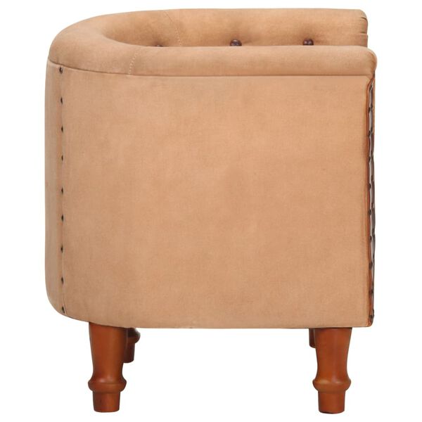 vidaXL Tub Chair Brown Real Leather and Solid Mango Wood