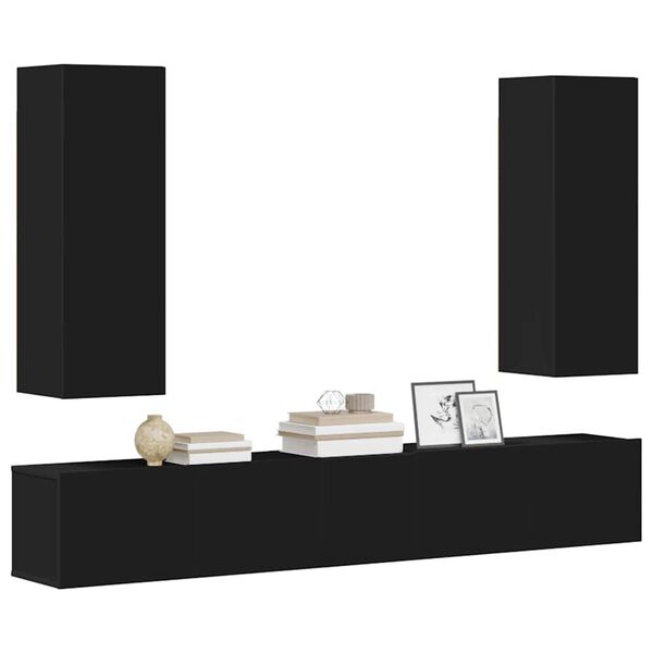 vidaXL 5 Piece TV Cabinet Set Black Engineered Wood