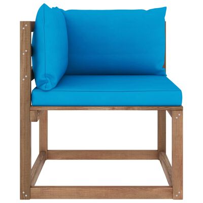 vidaXL Garden Pallet Corner Sofa with Light Blue Cushions