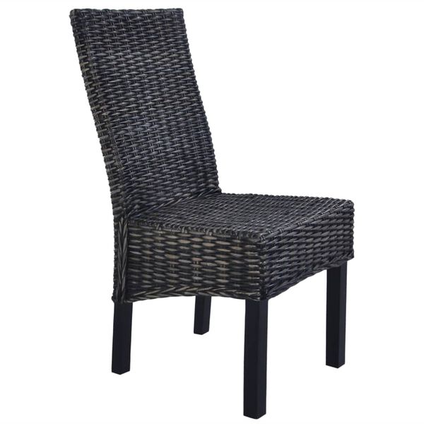 vidaXL Dining Chairs 2 pcs Black Kubu Rattan and Mahogany Wood