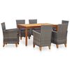 vidaXL 7 Piece Dining Set Poly Rattan and Solid Acacia Wood Grey