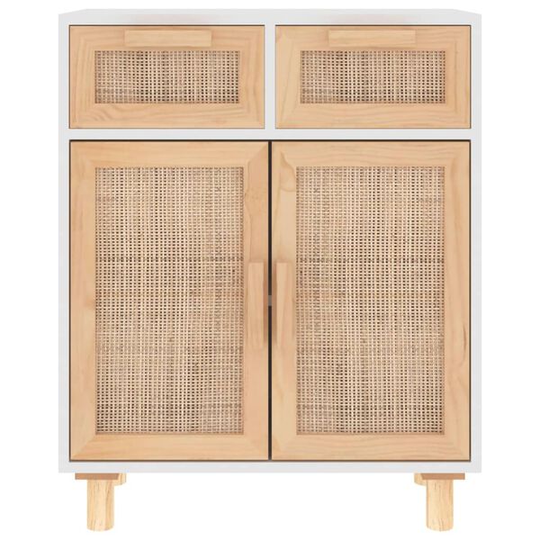 vidaXL Sideboard White 60x30x75 cm Solid Wood Pine and Natural Rattan