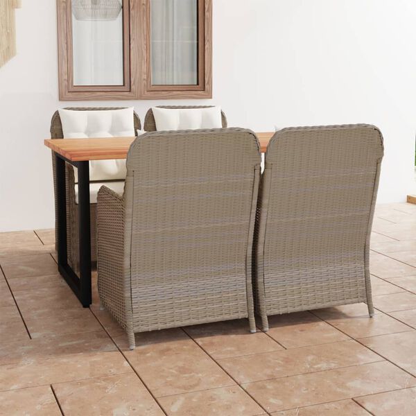 vidaXL 5 Piece Garden Dining Set with Cushions Poly Rattan Brown