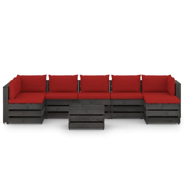 vidaXL 8 Piece Garden Lounge Set with Cushions Grey Impregnated Wood