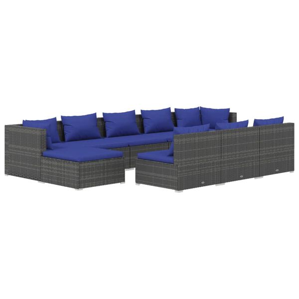 vidaXL 10 Piece Garden Lounge Set with Cushions Grey Poly Rattan