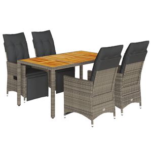 vidaXL 5 Piece Garden Bistro Set with Cushions Grey Poly Rattan