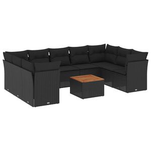 vidaXL Garden Sofa Set | Black | PE rattan | Large | Removable Covers