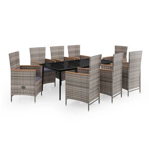 vidaXL 9 Piece Garden Dining Set with Cushions Grey
