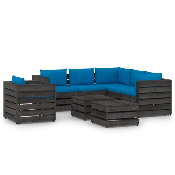 vidaXL 8 Piece Garden Lounge Set with Cushions Grey Impregnated Wood