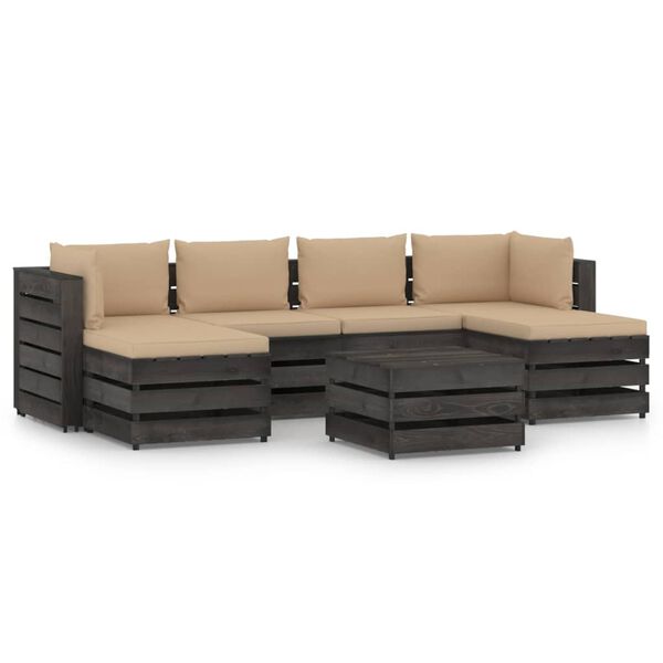 vidaXL 7 Piece Garden Lounge Set with Cushions Grey Impregnated Wood