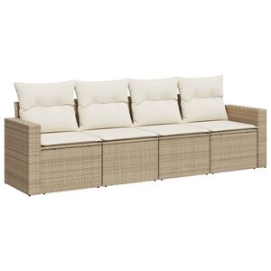 vidaXL 4 Piece Garden Sofa Set with Cushions Beige Poly Rattan