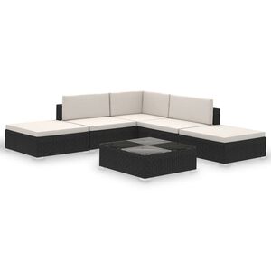 vidaXL 6 Piece Garden Lounge Set with Cushions Poly Rattan Black