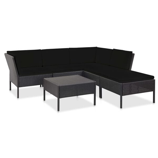 vidaXL 6 Piece Garden Lounge Set with Cushions Poly Rattan Black
