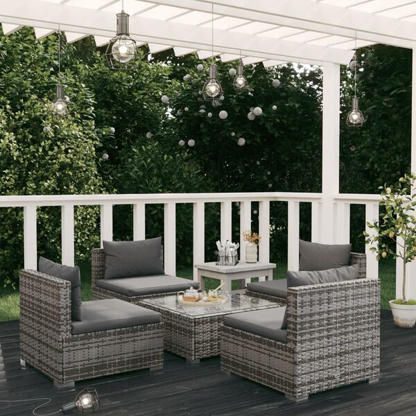 vidaXL 5 Piece Garden Lounge Set with Cushions Poly Rattan Grey